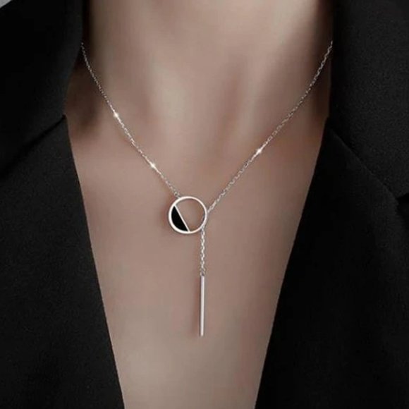 *NEW 925 Sterling Silver Bar Circle Necklace B - Picture 1 of 6